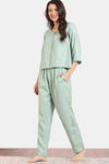 Zivame Coral Glaze Woven Pyjama Set - Granite Green — thumbnail 3